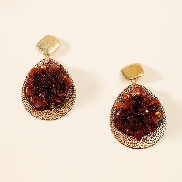 

Crystal Decor Waterdrop Earrings, Coffee brown