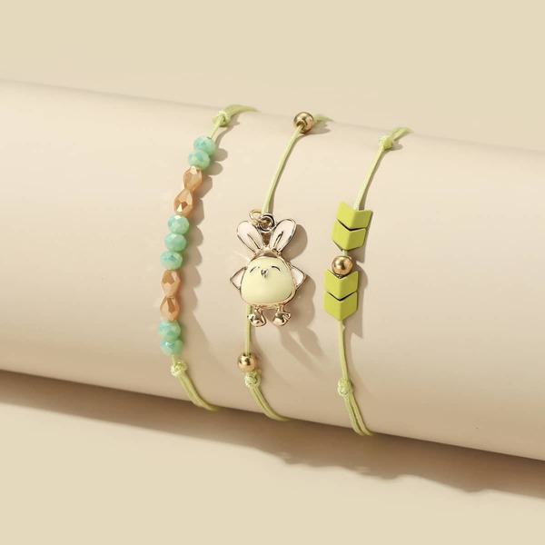

3pcs Girls Rabbit Decor String Bracelet, Multicolor