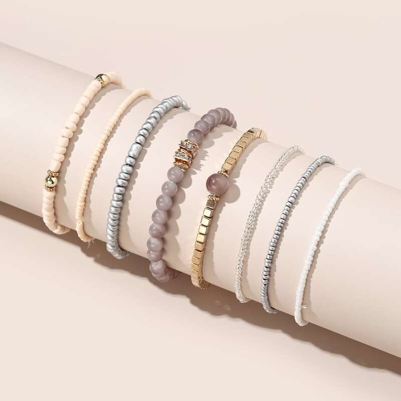 

8pcs Colorful Beaded Bracelet, Multicolor