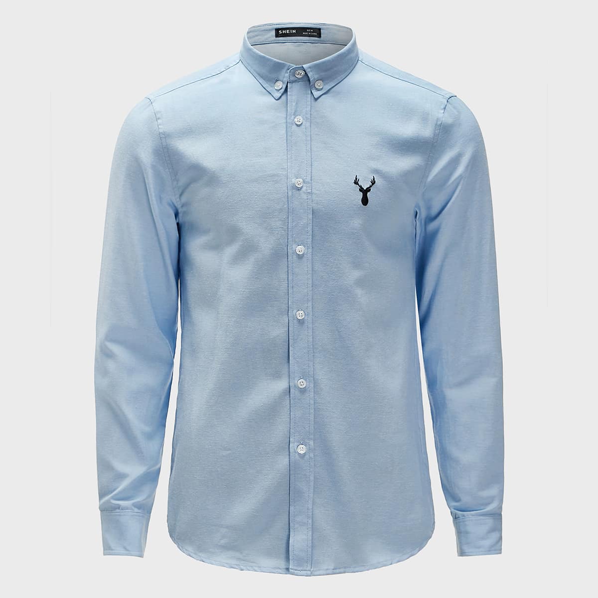 

Guys Embroidery Deer Button Placket Shirt, Pastel baby blue