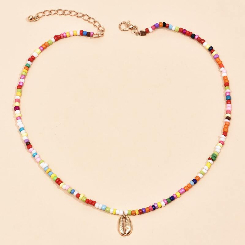 

Shell Charm Beaded Necklace, Multicolor