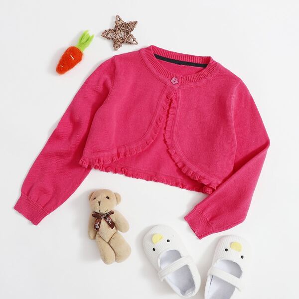 

Toddler Girls Contrast Frill Button Cardigan, Hot pink