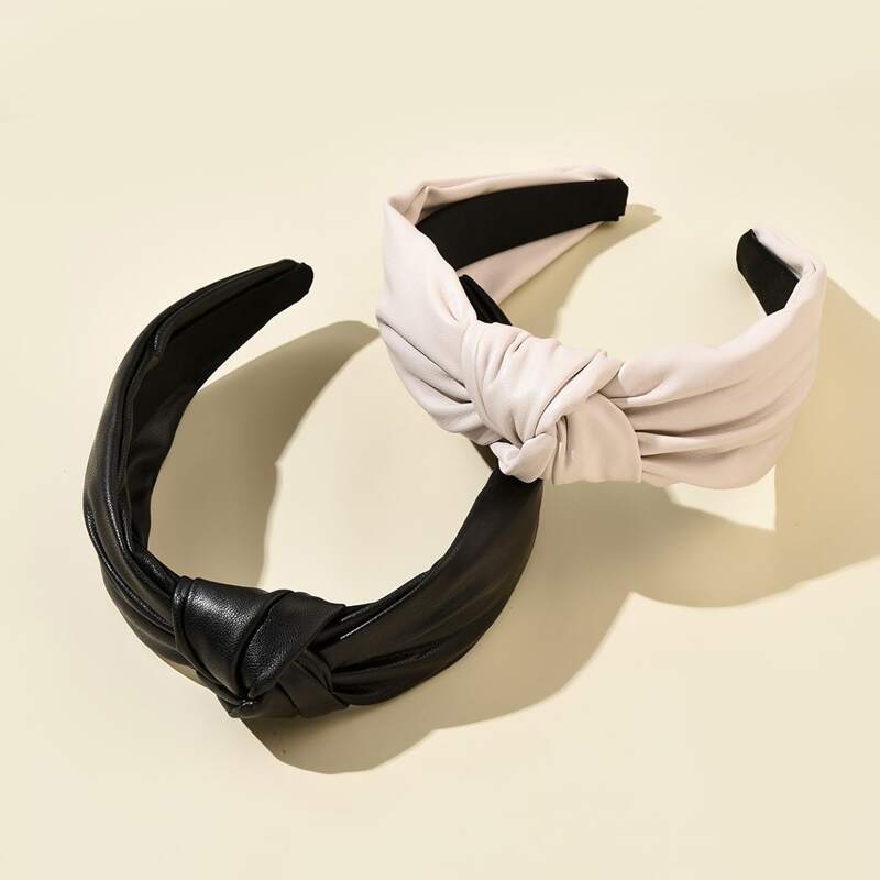 

2pcs Knot Decor Hair Hoop, Black and white