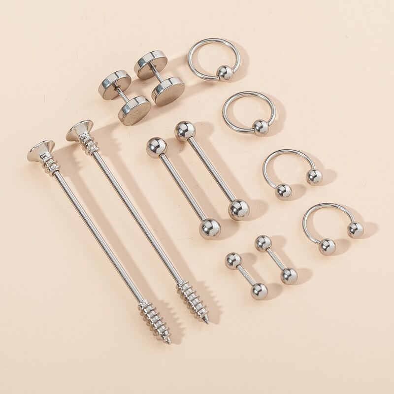 

6pairs Stainless Steel Nose Ring & Belly Bar, Silver