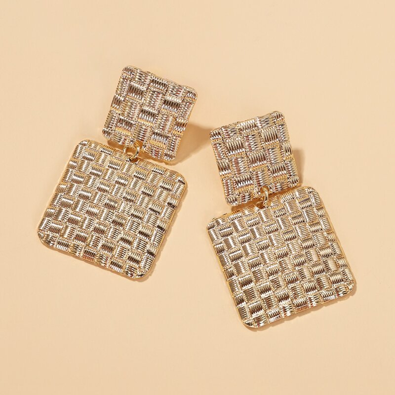 

Textured Metal Geometric Drop Earrings, Gold