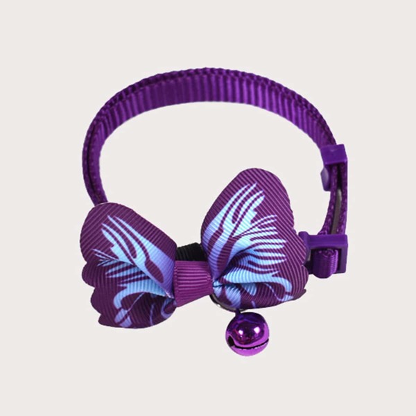 

1pc Bell Pendant Bow Decor Cat Collar, Purple