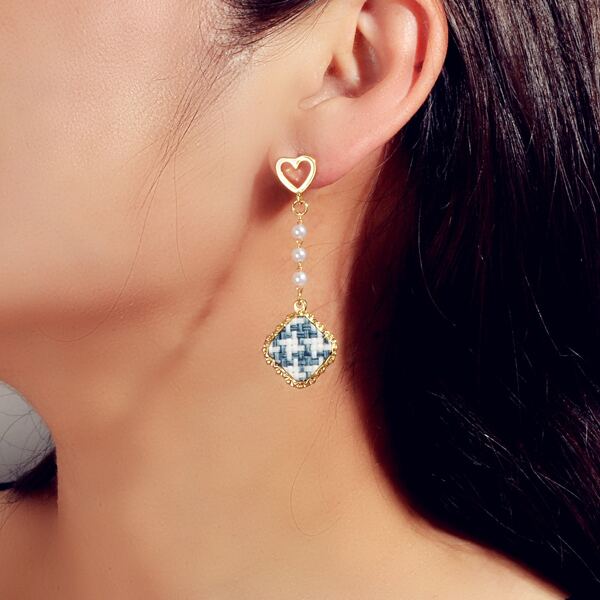 

Faux Pearl Decor Braided Drop Earrings, Blue