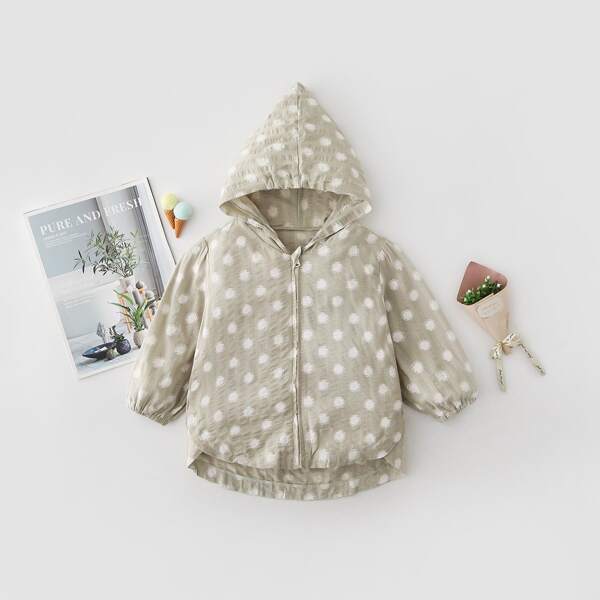 

Toddler Girls Allover Print Dip Hem Hooded Jacket, Lime green