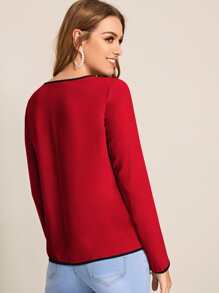 SHEIN Clasi Contrast Binding Peekaboo Top - Red - View 2