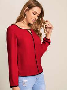 SHEIN Clasi Contrast Binding Peekaboo Top - Red - View 3