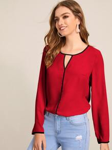 SHEIN Clasi Contrast Binding Peekaboo Top - Red - View 5