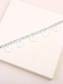 Butterfly Charm Rhinestone Decor Anklet - Silver - View 3