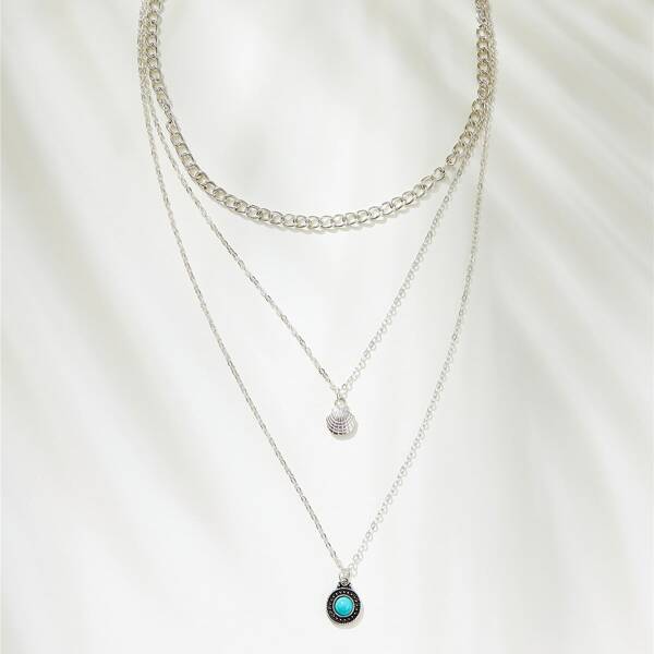 

Turquoise Charm Layered Necklace, Silver