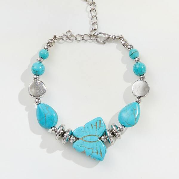 

Butterfly Design Turquoise Beaded Bracelet, Multicolor