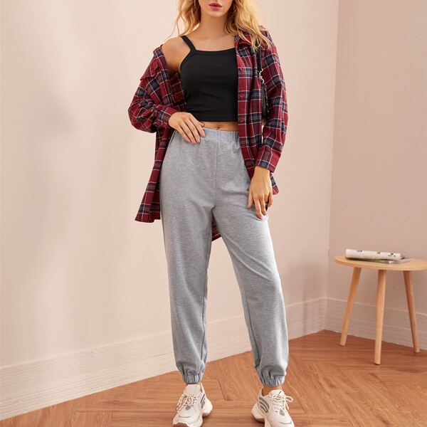 

Solid Cami Top & Slant Pocket Sweatpants Set, Multicolor