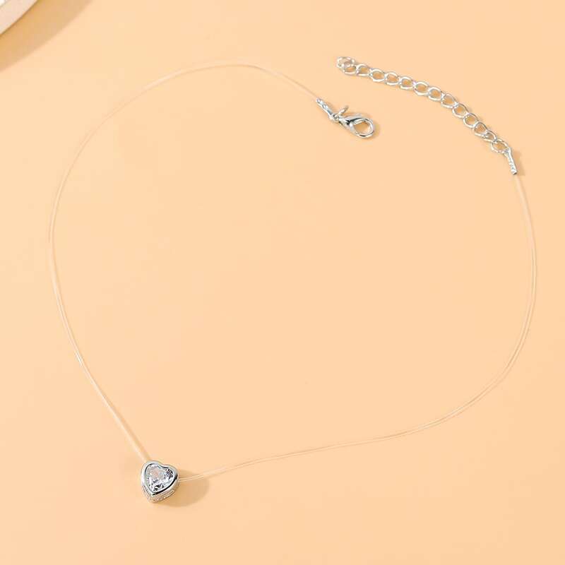 

Rhinestone Heart Charm Necklace, Silver