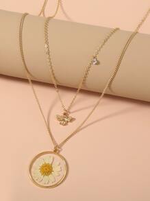 Nooxian Bee & Flower Charm Layered Necklace - Yellow Gold - View 2