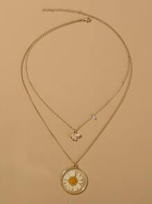 Nooxian Bee & Flower Charm Layered Necklace - Yellow Gold - View 3