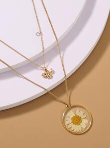 Nooxian Bee & Flower Charm Layered Necklace - Yellow Gold - View 4