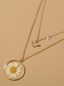 Nooxian Bee & Flower Charm Layered Necklace - Yellow Gold - View 5