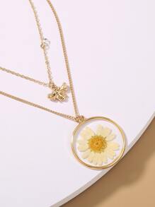 Nooxian Bee & Flower Charm Layered Necklace - Yellow Gold - View 6