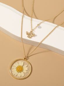 Nooxian Bee & Flower Charm Layered Necklace - Yellow Gold - View 7