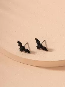 Pendientes con tachuela con murciélago - Negro - Ver 2