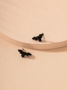 Pendientes con tachuela con murciélago - Negro - Ver 3