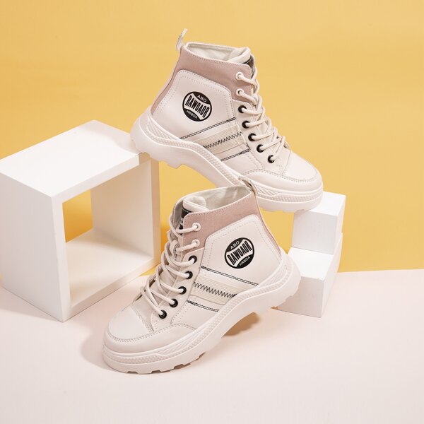 

Lace-up Front High Top Sneakers, Beige