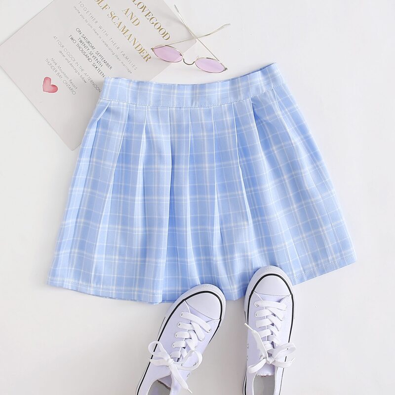 

Plaid Pleated Skirt, Baby blue
