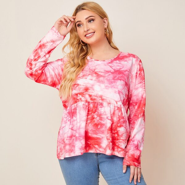 

Plus Tie Dye Ruffle Hem Tee, Multicolor