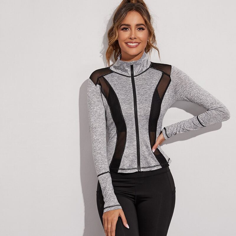 

Mesh Panel Zip Up Sports Jacket, Grey