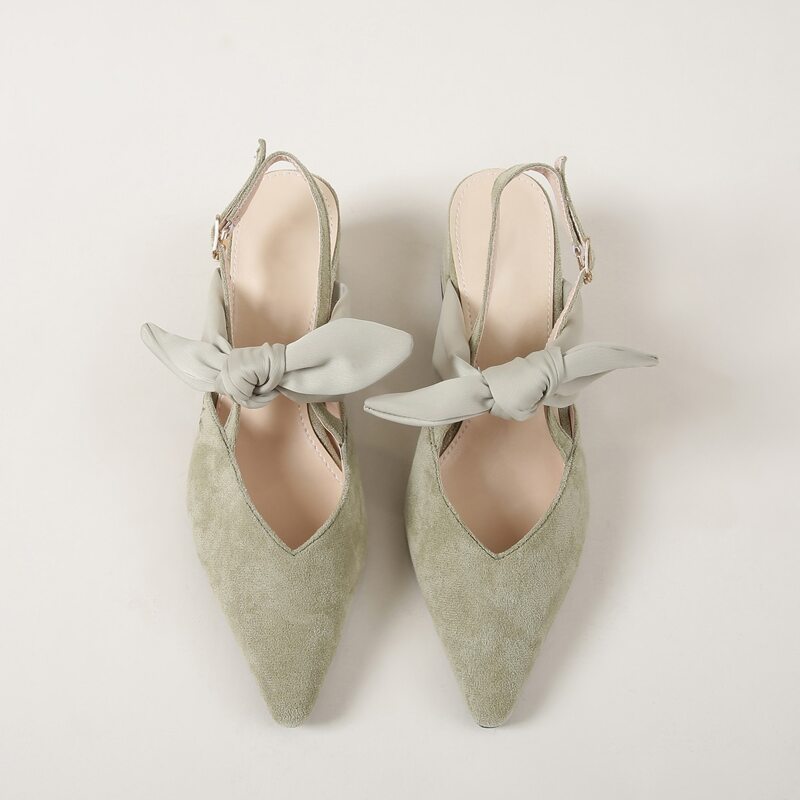

Bow Decor Slingback Chunky Pumps, Green