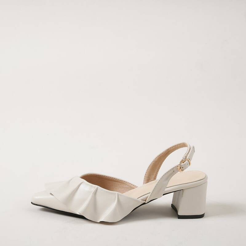 

Ruffle Decor Slingback Chunky Heels, Beige