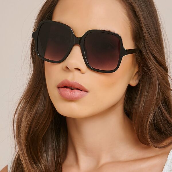 

Oversized Square Frame Ombre Lens Sunglasses, Black