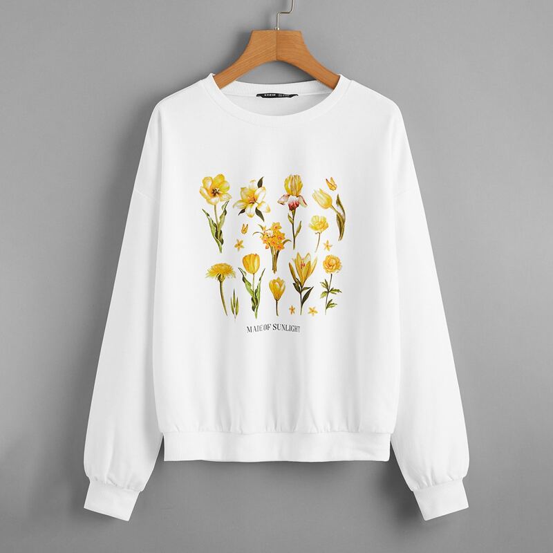 

Floral & Slogan Graphic Pullover, White