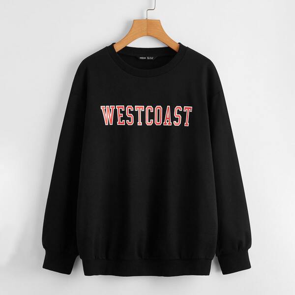 

Drop Shoulder Letter Graphic Pullover, Black