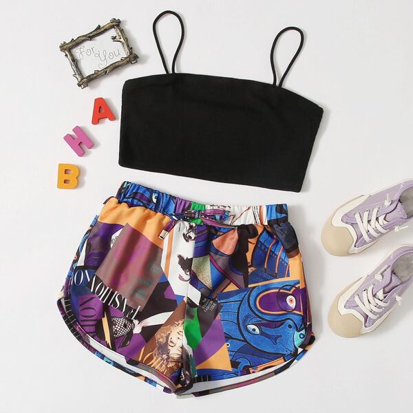 

Girls Rib-knit Crop Cami Top & Graphic Dolphin Shorts Set, Multicolor