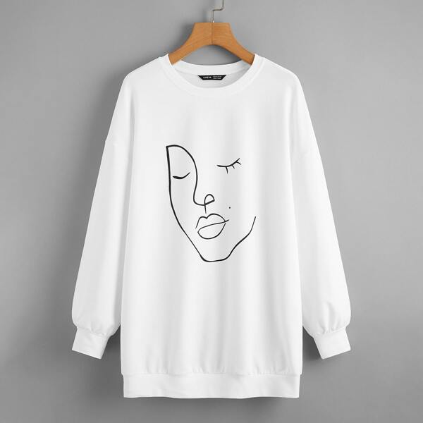 

Drop Shoulder Figure Graphic Pullover, White