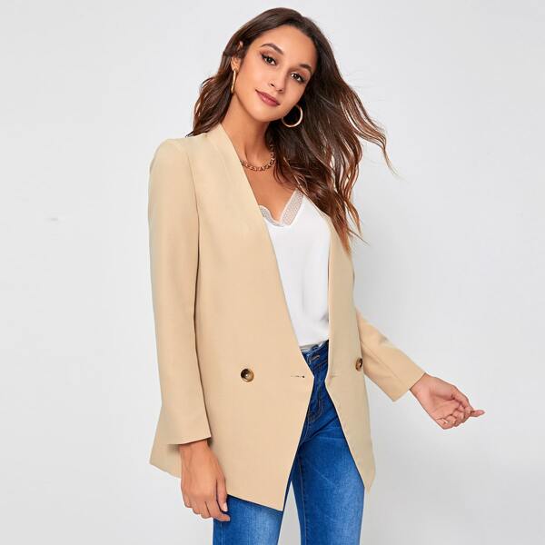 

Double-breasted Solid Blazer, Apricot