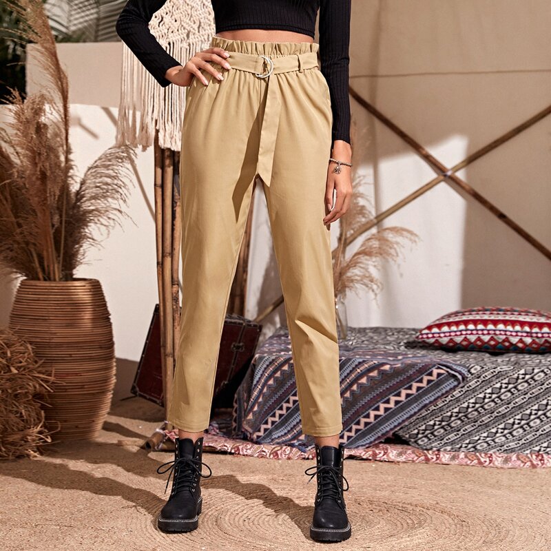 

Paperbag Waist Belted Pants, Khaki