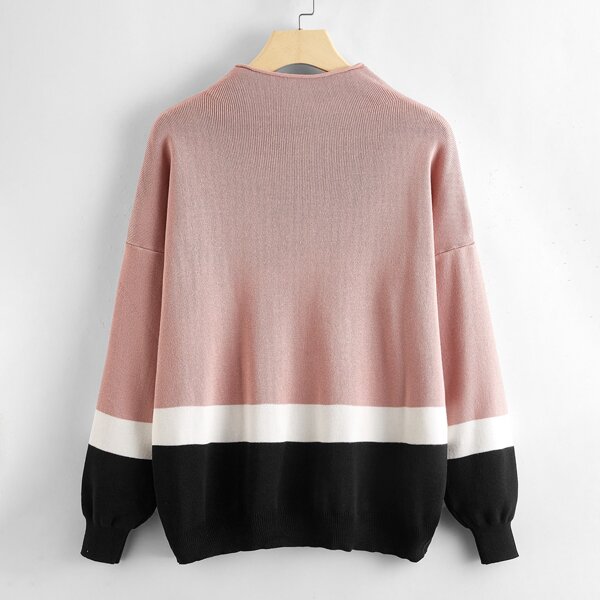

Cut And Sew Drop Shoulder Sweater, Coral pink