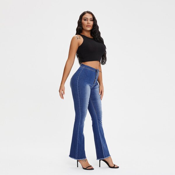 

Curvy Button Front Raw Hem Jeans, Medium wash