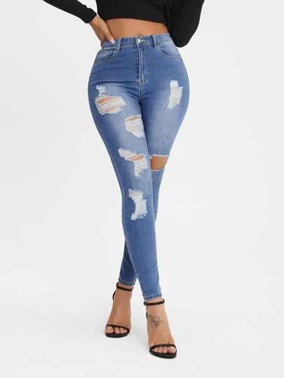 Curvy High-Rise Ripped Skinny Jeans 