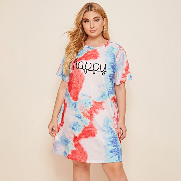 

Plus Letter Graphic Tie Dye Tee Dress, Multicolor