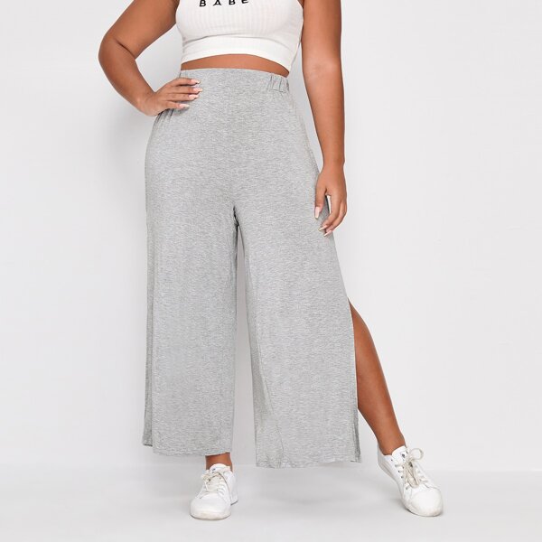 

Plus Split Thigh Wide Leg Pants, Light grey