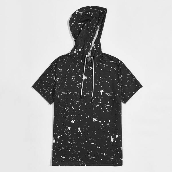 

Men Dalmatian Print Drawstring Hoodie, Black