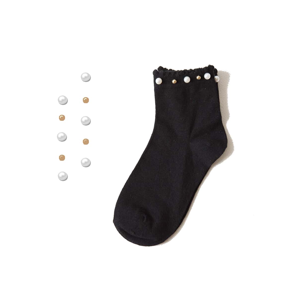 

1pair Faux Pearl Socks, Black