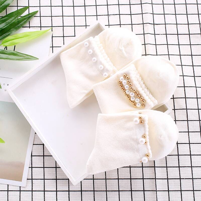 

3pairs Faux Pearl Socks, White