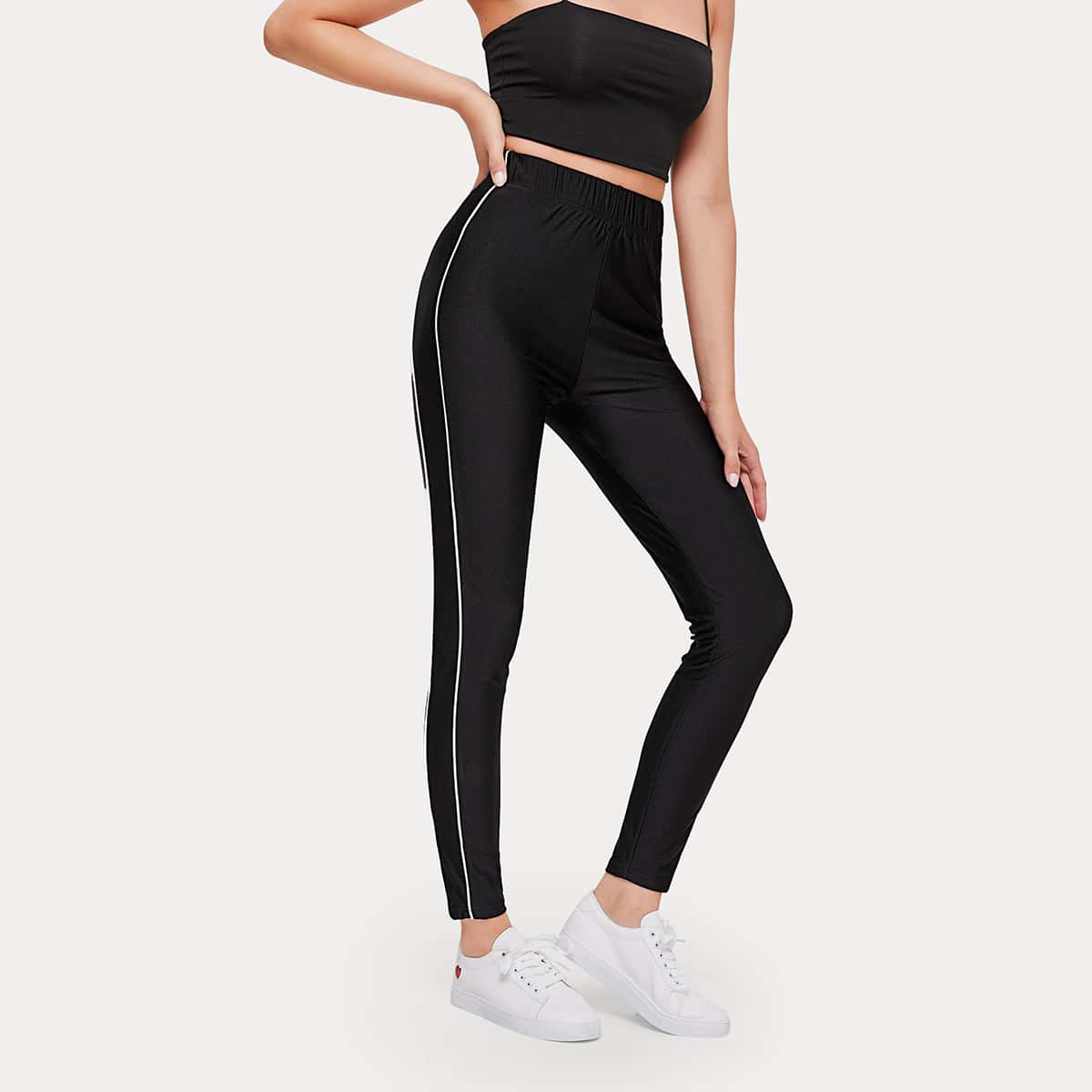 

Contrast Striped Leggings, Black
